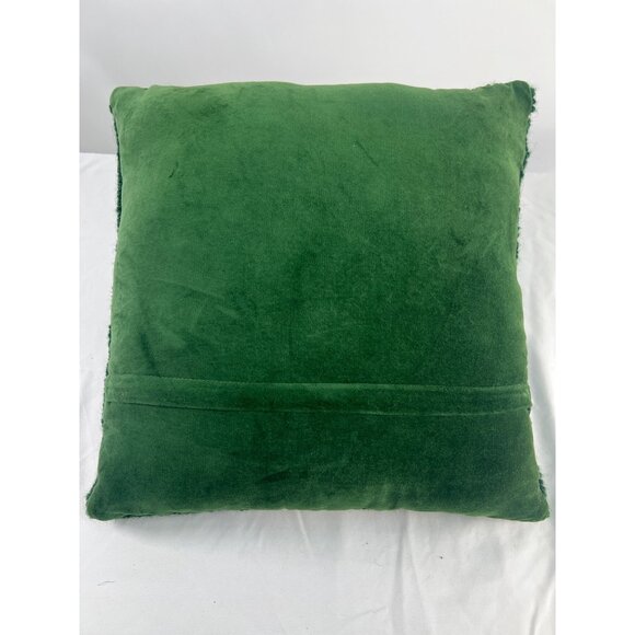 Hooked Wool Snowman Decorative Pillow 14x14" Green & Red Winter Holiday Home Dec - Picture 5 of 5